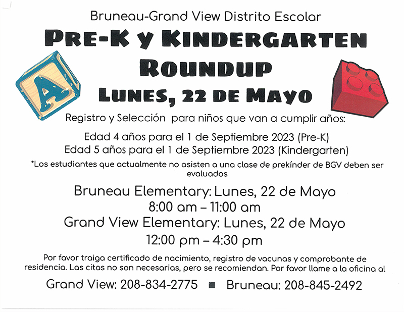 Pre-K and Kindergarten Roundup flyer in Spanish